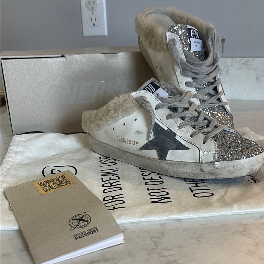Golden Goose Silver and Gray Glitter Sneakers